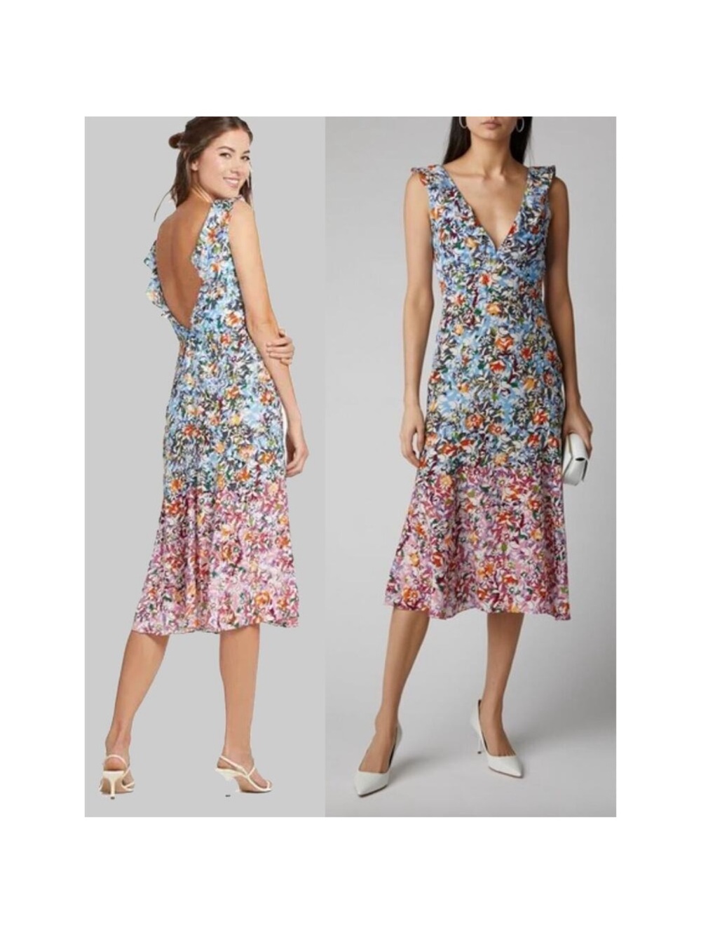 Saloni Holly Floral Print Silk A-Line Dress in Pink Blue Marguerite Size 2